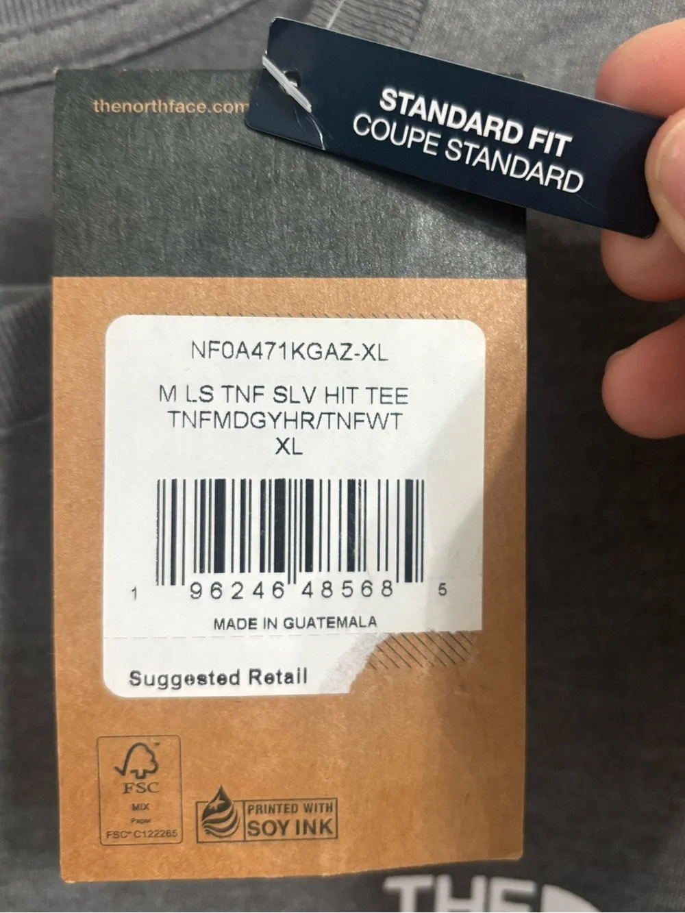 The North Face Long Sleeve Crew Neck Hit Tee in Charcoal Gray XL NWT